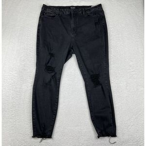 Judy Blue Jeans‎ Womens 22W Plus Black High Rise Skinny Stretch Distressed Denim